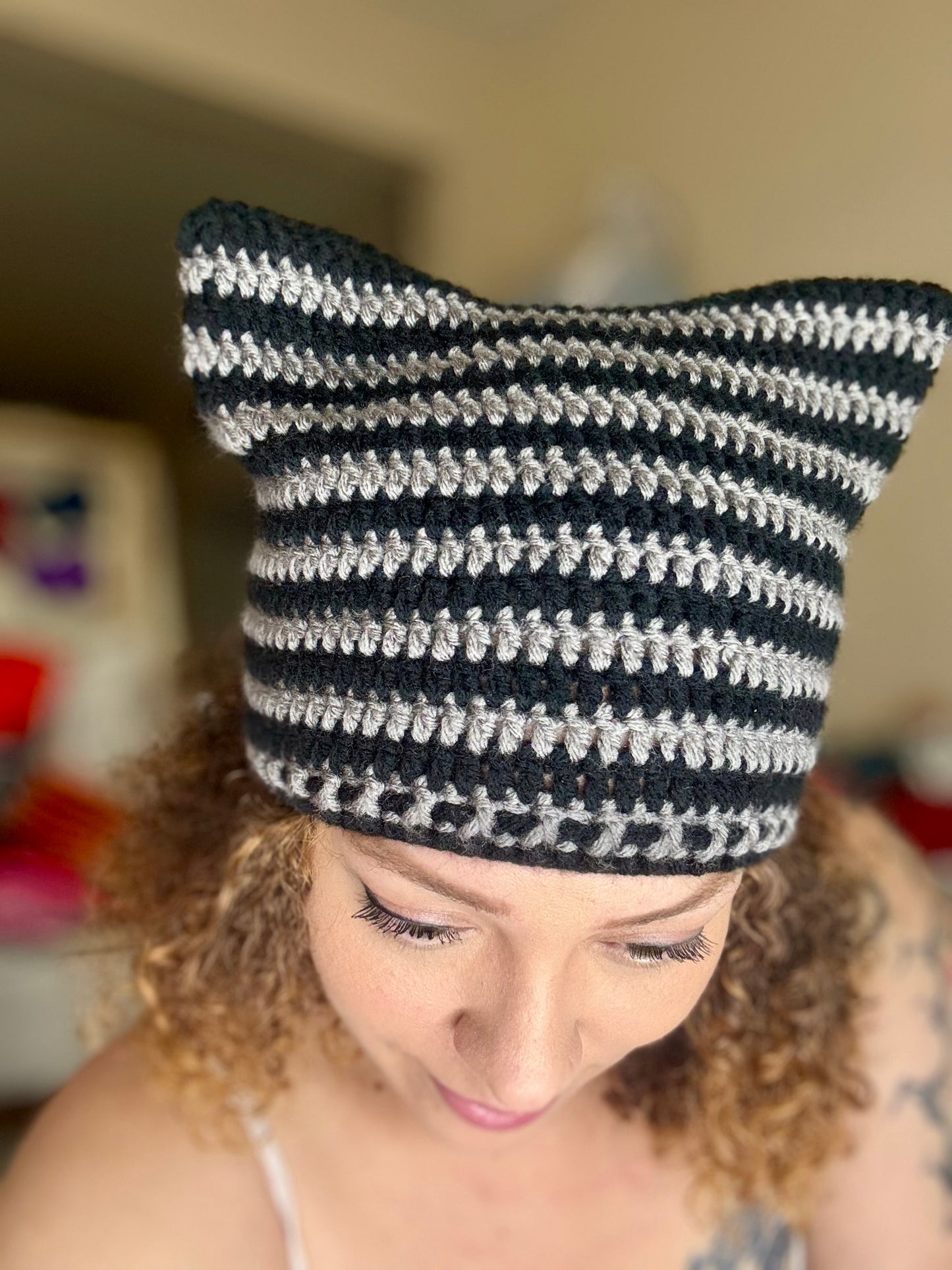 Stripe Cat Ear Beanie